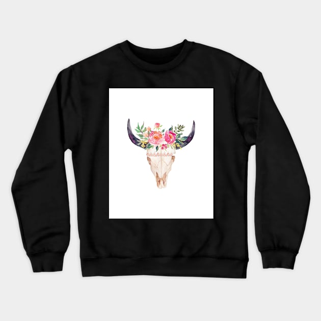 Bull skull with flower crown - hand painted watercolor Crewneck Sweatshirt by SouthPrints